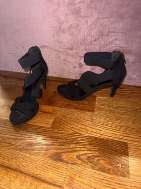Black suede strappy heels